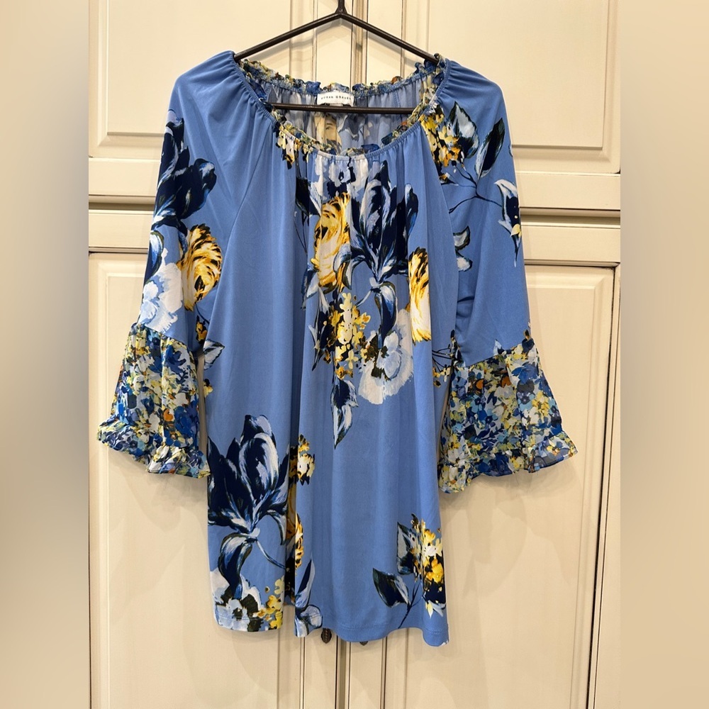 Susan Graver Blue Floral Dress with Ruffles